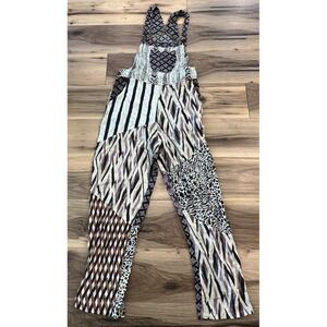Sacred Threads Patchwork Cotton Jumpsuit Overalls Women's L XL Boho Wide Leg